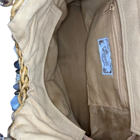 Cappelli Straworld Straw Beaded Handle Bag Boho Woven Raffia Purse Tan - Picture 10 of 11